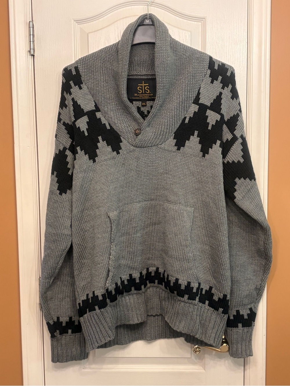 STS Ranchwear Southwestern Shawl Collar Knit Sweater - Men's 2XL Grey & Black